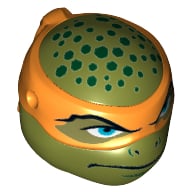 Minifig Head Modified Ninja Turtle Type 2 with Orange Mask and Dark Green Spots Print (Michelangelo)