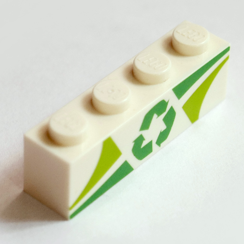 LEGO PART 3010pr0074 Brick 1 x 4 with Green/Lime Shapes, Recycle Logo