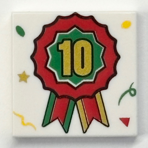 LEGO PART 3068bpr0739 Tile 2 x 2 with Green/Red Ribbon, Gold '10' Print ...