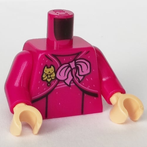 lego pink dress LEGO Female Minifigure Torso Bright Pink Dress Laces Stripes Series 24 Rococo x1
